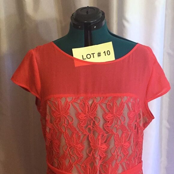 NWOT by DANNY & NICOLE in size 18 tangerine colored dress sheer top with overlay - Picture 6 of 15